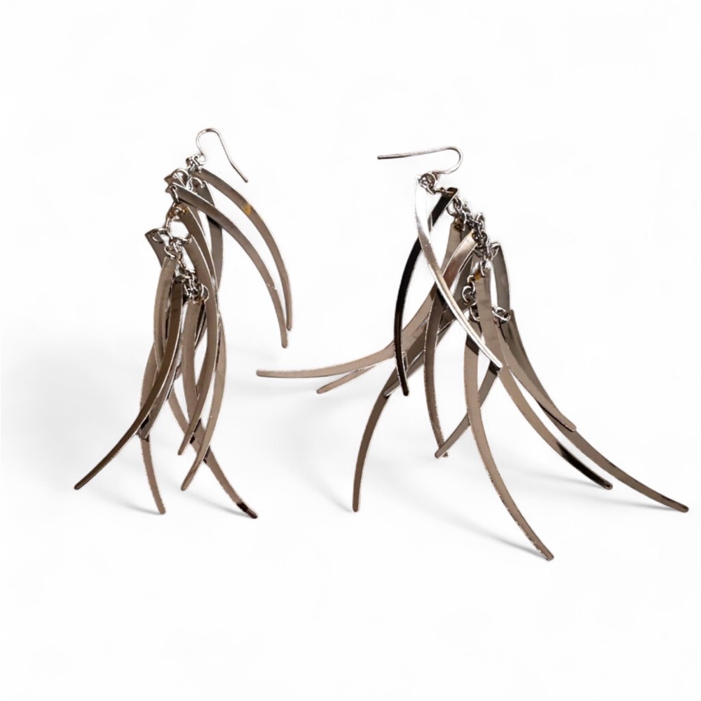 Silver Abstract Dangle Earrings - Picture 2 of 8